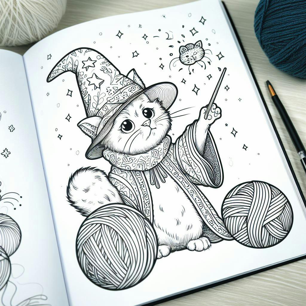 free printable cat coloring pages wearing a wizard's hat and robe