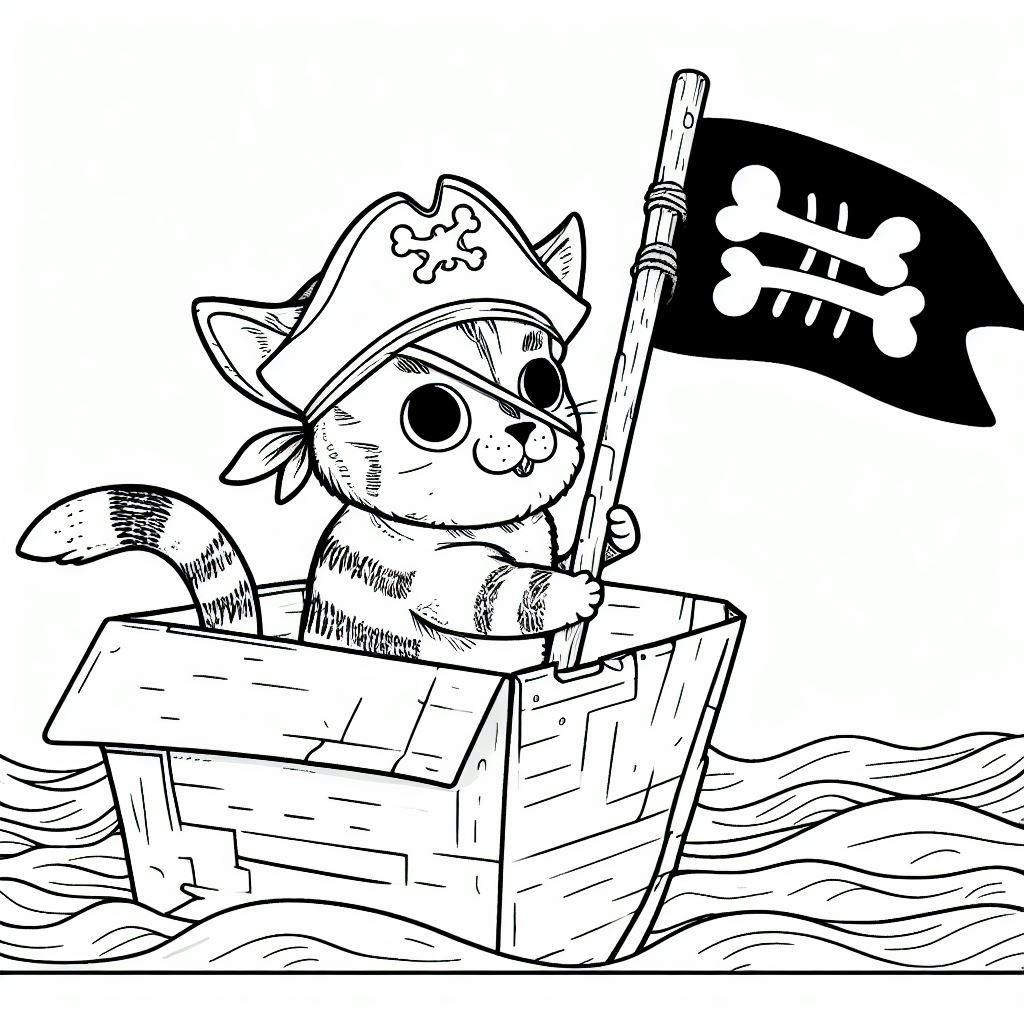 cat coloring pages dressed as swashbuckling pirates