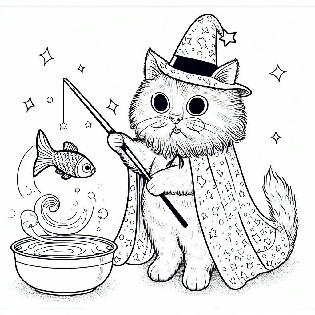 cat coloring pages wearing magician cape