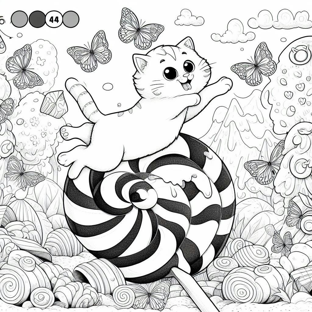 cat coloring pages surrounded by candyland