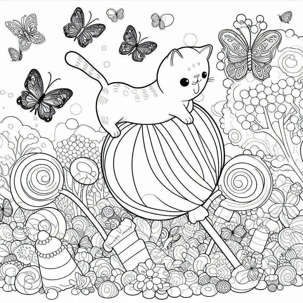 cat coloring pages surrounded by candyland