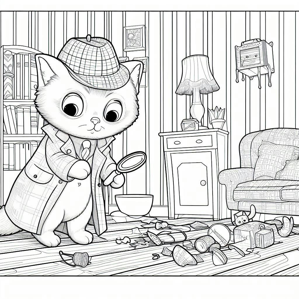 detective cat coloring pages