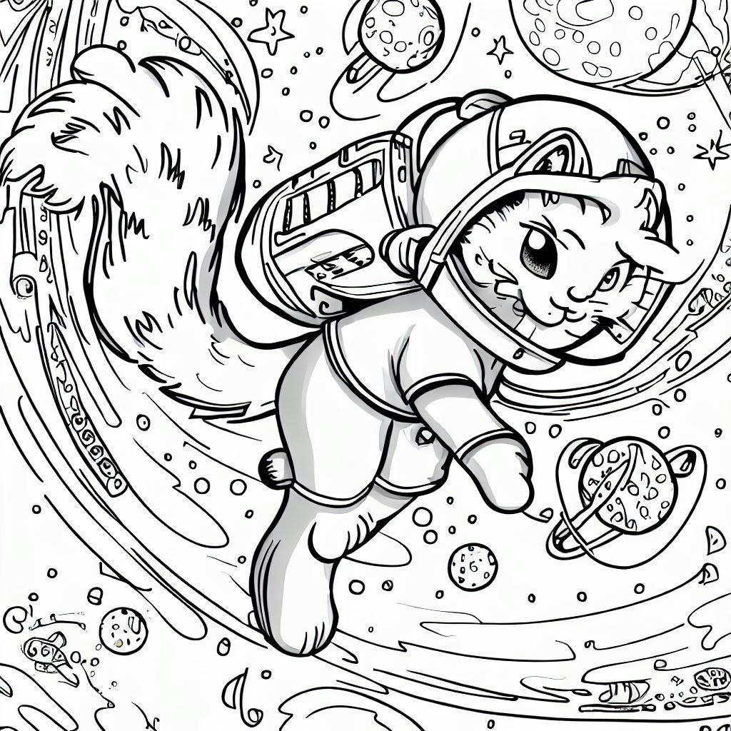 an intergalactic adventurer cat coloring pages