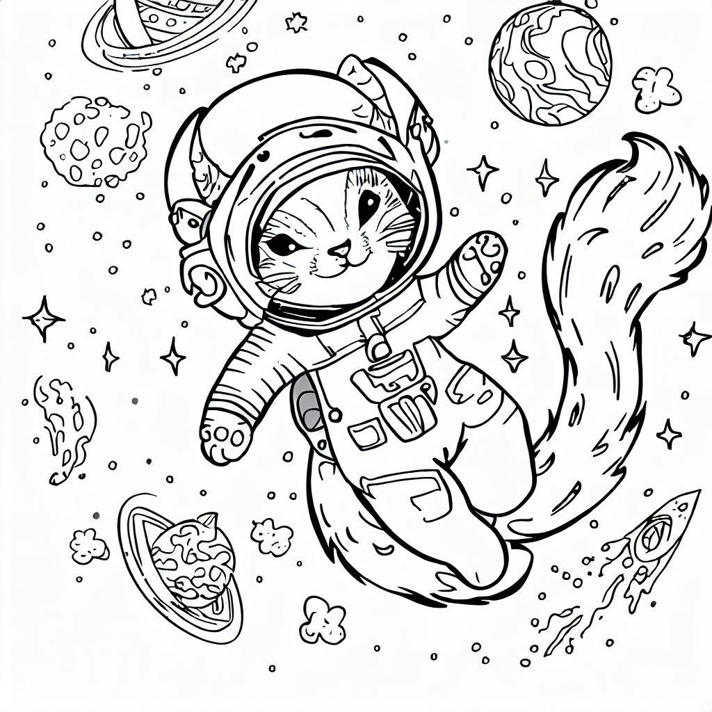 an intergalactic adventurer cat coloring pages